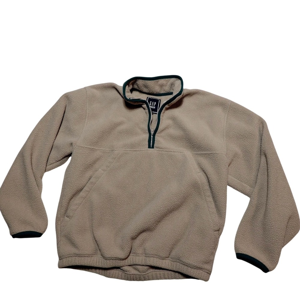 Gap Jacket Mens Large Beige Arctic Fleece 1/4 Zip Pullover Anorak Pockets
